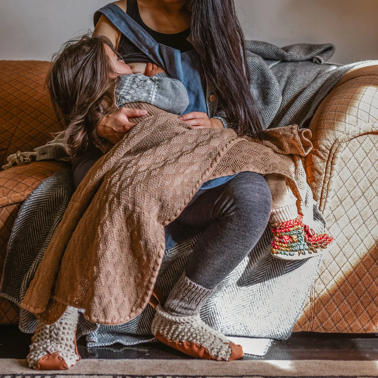 Knitted Baby Blanket in Organic Merino Wool - Caramel (100x80cm)