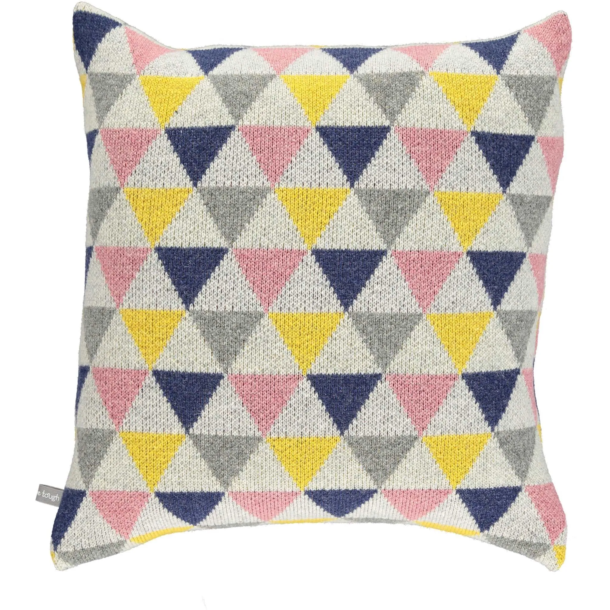 Knitted Lambswool Grey & Navy Triangles Cushion