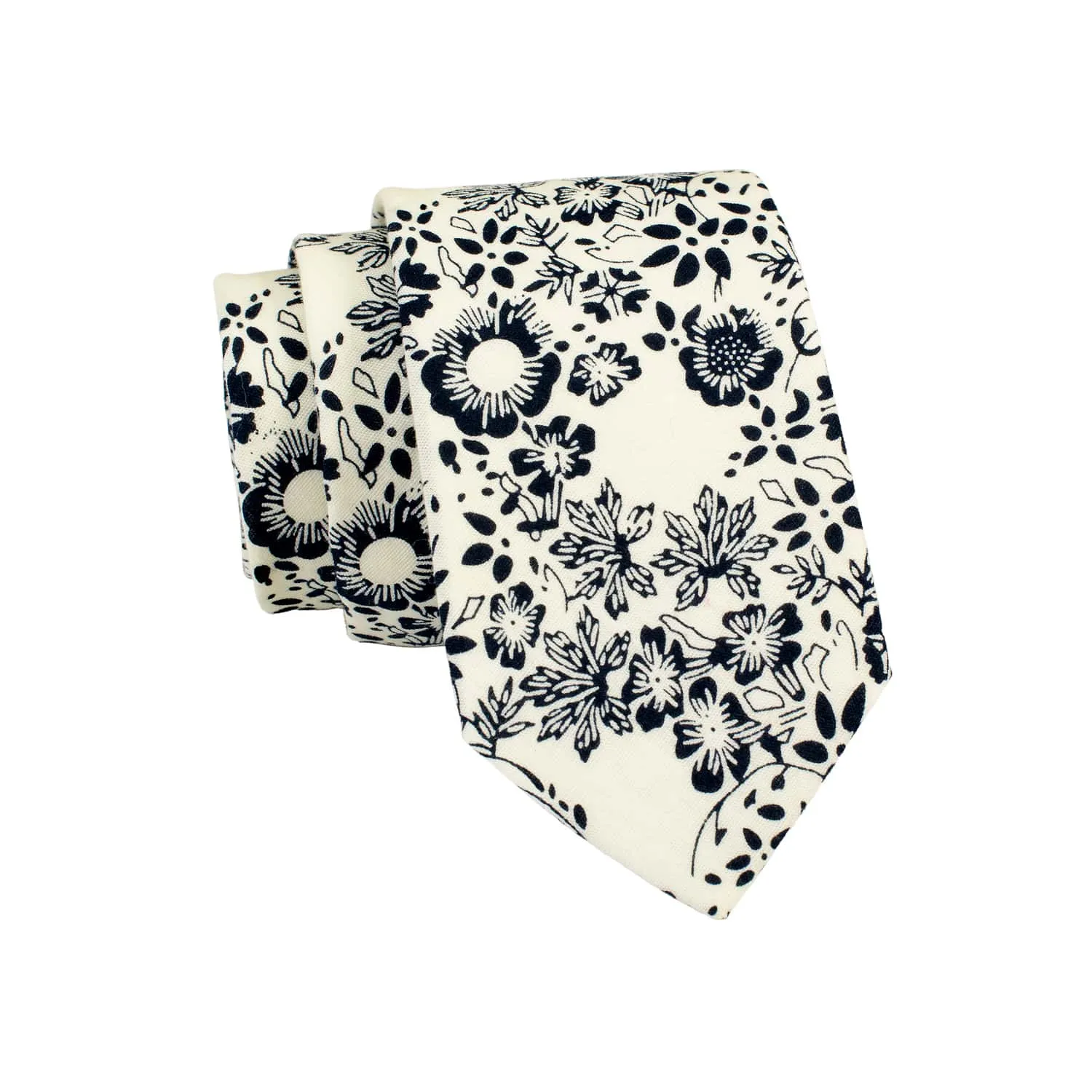 Lawrence Floral Cotton Tie, Cream / Black