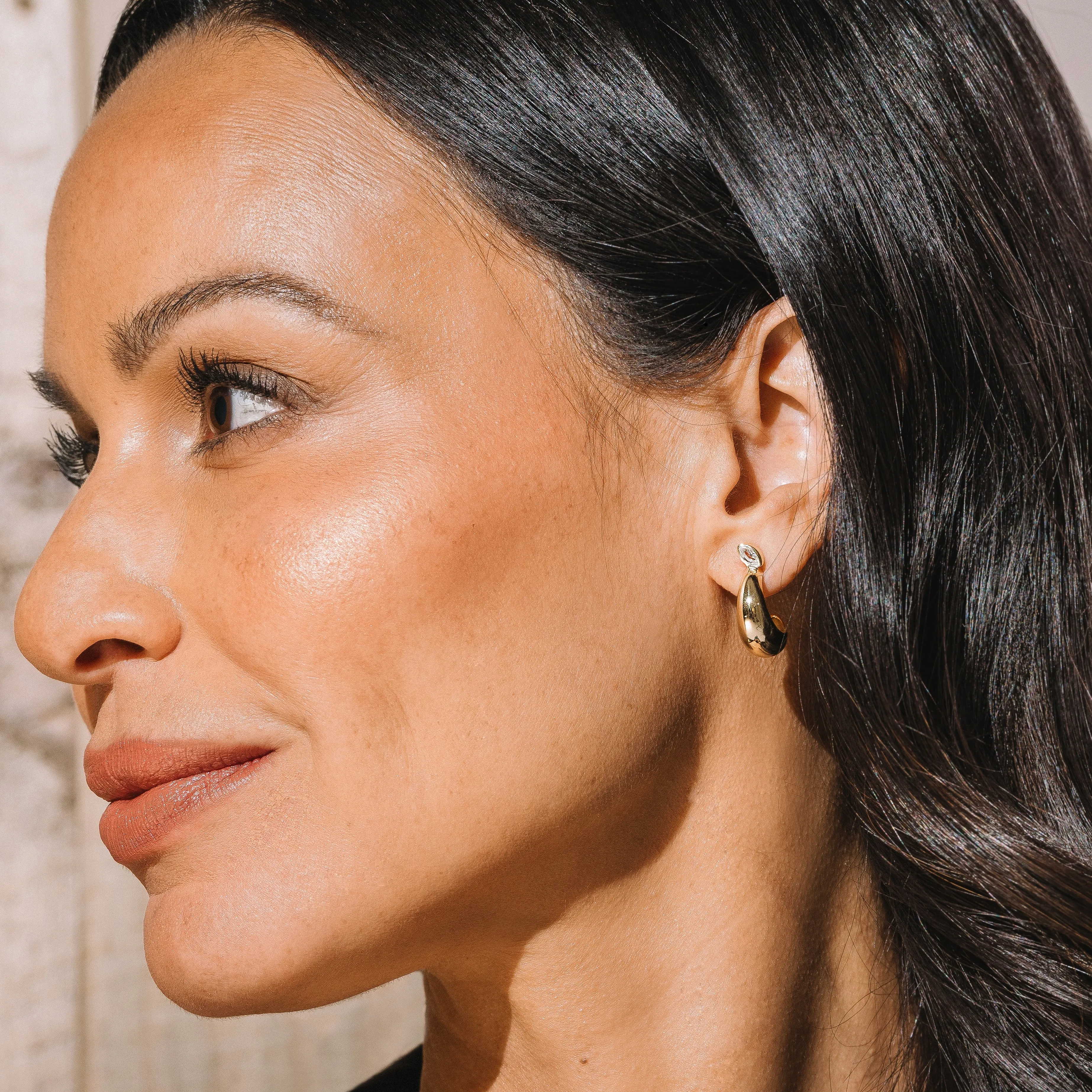 Marquise Gemstone Wide Hoop Earrings