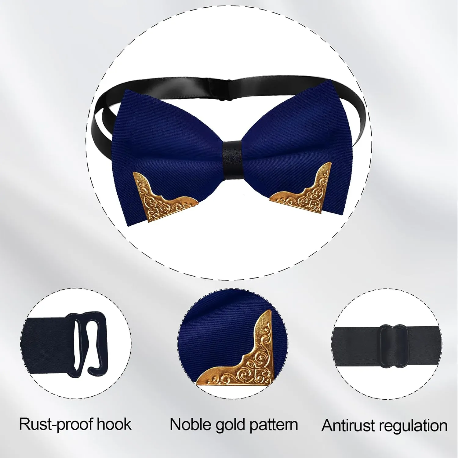 MENDENG Men's Metal Gold Bow Ties for Men Women PU Leather Satin Formal Bowtie
