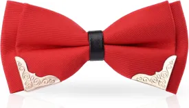 MENDENG Men's Metal Gold Bow Ties for Men Women PU Leather Satin Formal Bowtie
