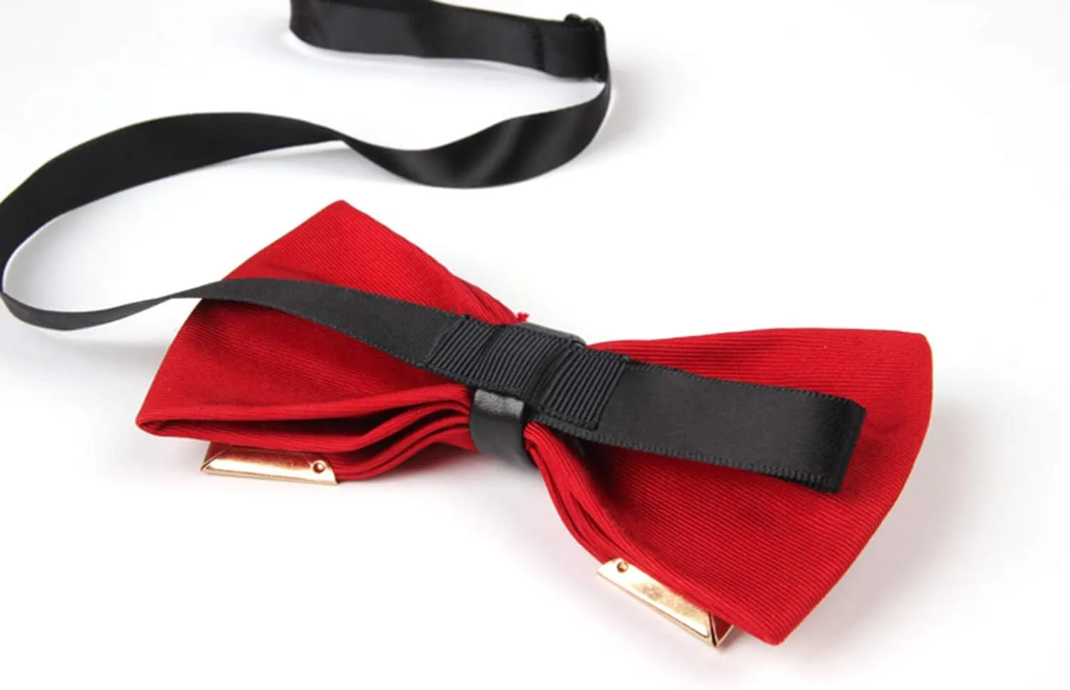 MENDENG Men's Metal Gold Bow Ties for Men Women PU Leather Satin Formal Bowtie