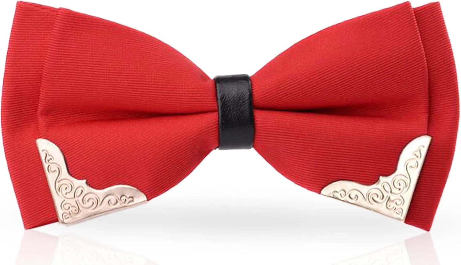 MENDENG Men's Metal Gold Bow Ties for Men Women PU Leather Satin Formal Bowtie