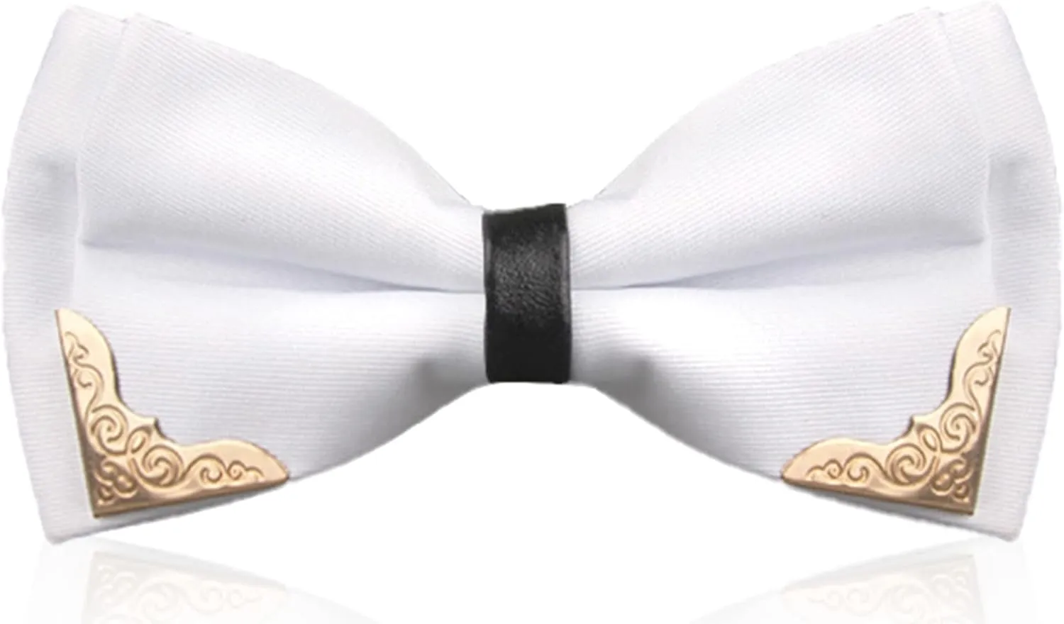 MENDENG Men's Metal Gold Bow Ties for Men Women PU Leather Satin Formal Bowtie