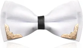 MENDENG Men's Metal Gold Bow Ties for Men Women PU Leather Satin Formal Bowtie