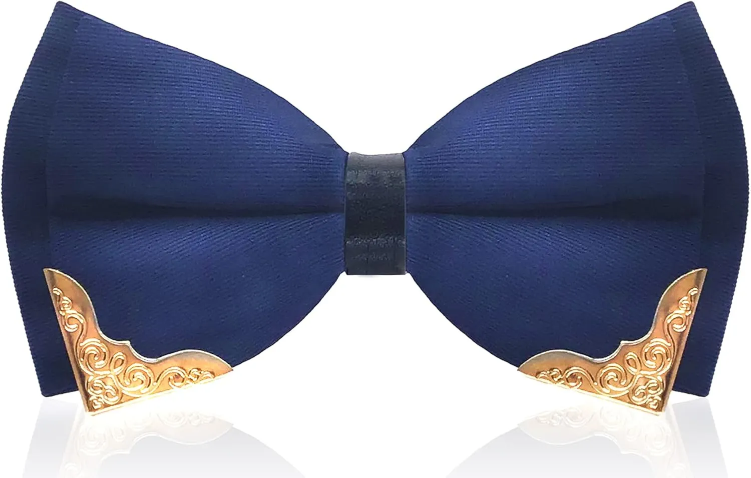 MENDENG Men's Metal Gold Bow Ties for Men Women PU Leather Satin Formal Bowtie