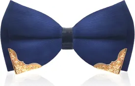 MENDENG Men's Metal Gold Bow Ties for Men Women PU Leather Satin Formal Bowtie