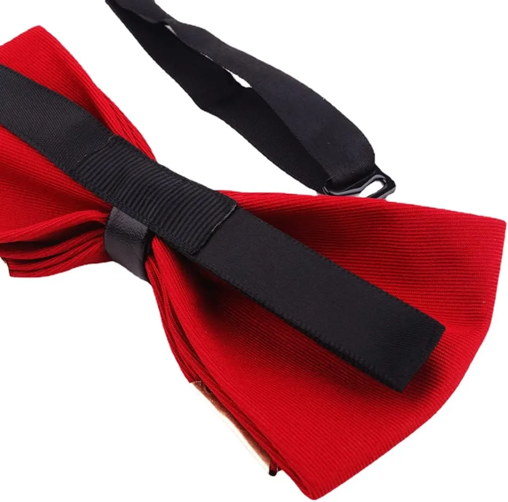 MENDENG Men's Metal Gold Bow Ties for Men Women PU Leather Satin Formal Bowtie