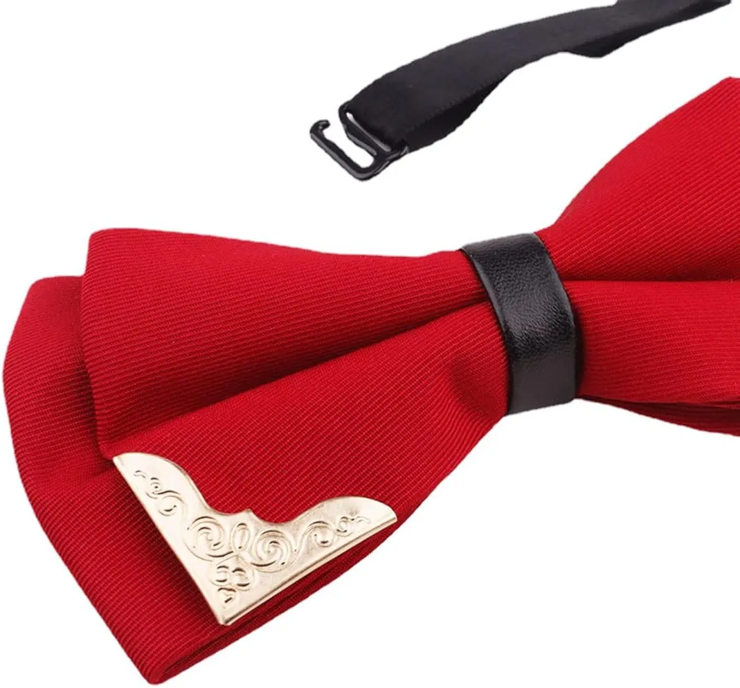 MENDENG Men's Metal Gold Bow Ties for Men Women PU Leather Satin Formal Bowtie