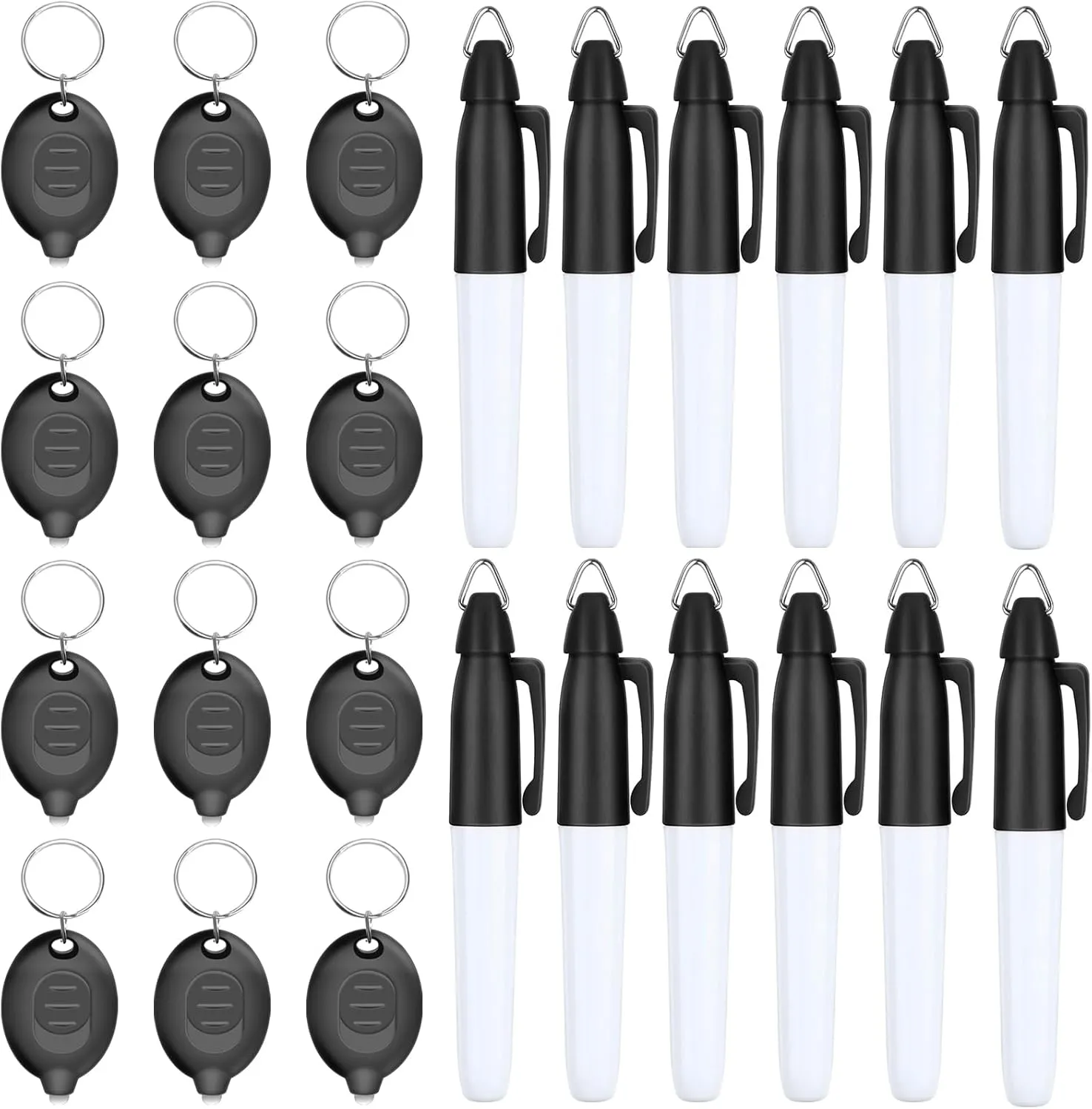 Mini LED Keychain Flashlights & Permanent Marker Pens, Badge Lights for Nurses 12 Lumen Battery Powered, Badge Reel Pen for Nurses Doctor Office Outdoor Gift (24PCS)