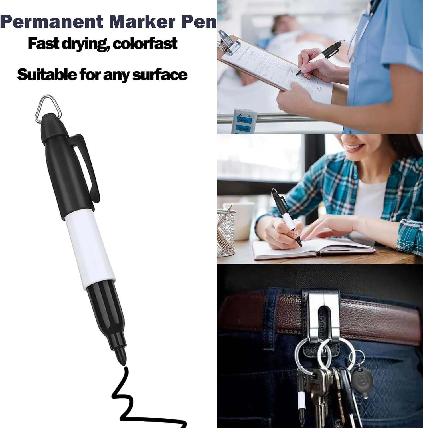 Mini LED Keychain Flashlights & Permanent Marker Pens, Badge Lights for Nurses 12 Lumen Battery Powered, Badge Reel Pen for Nurses Doctor Office Outdoor Gift (24PCS)