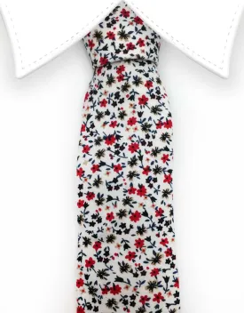 Mini White, Red and Black Flower Cotton Tie