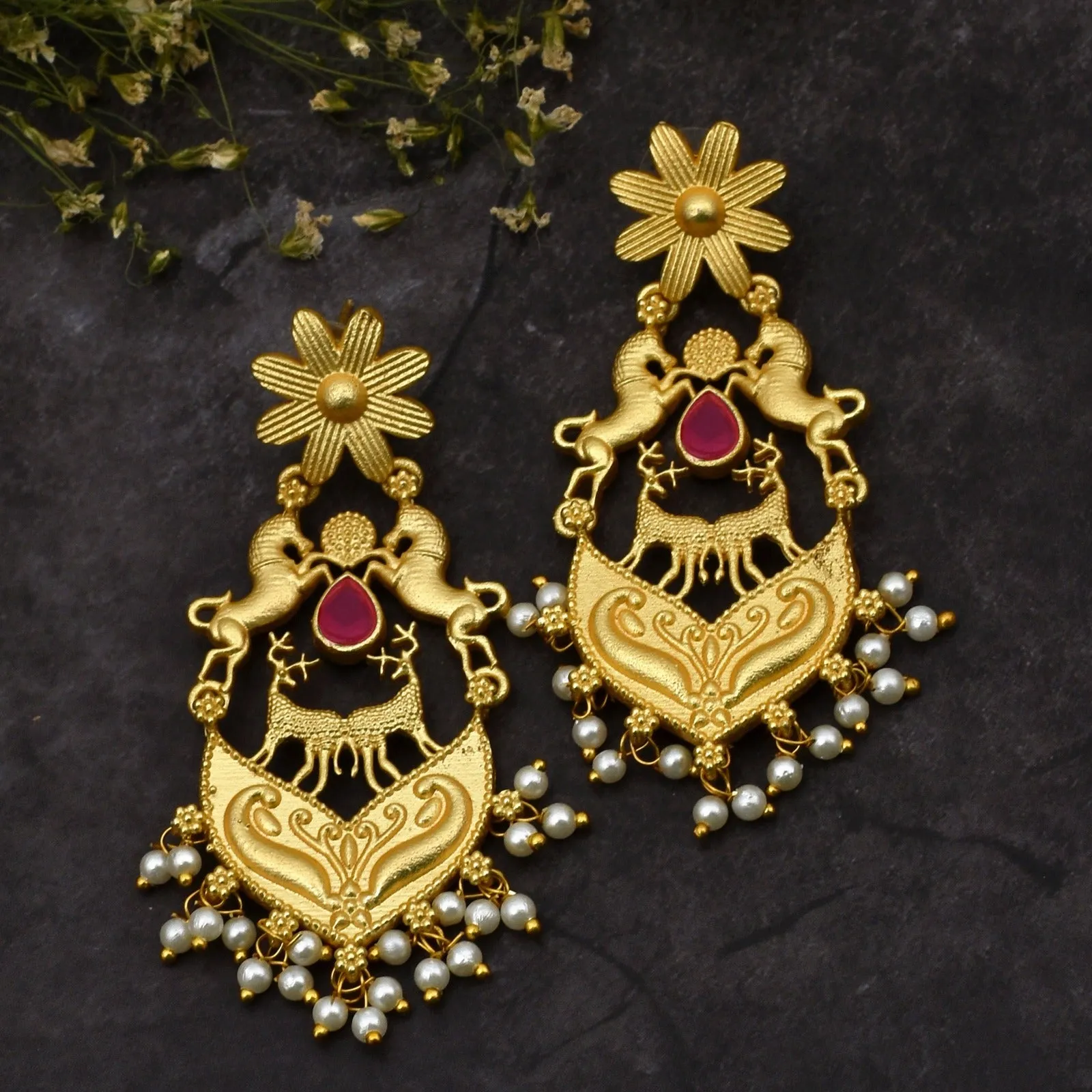Miraya Matte Gold Dangler Earrings