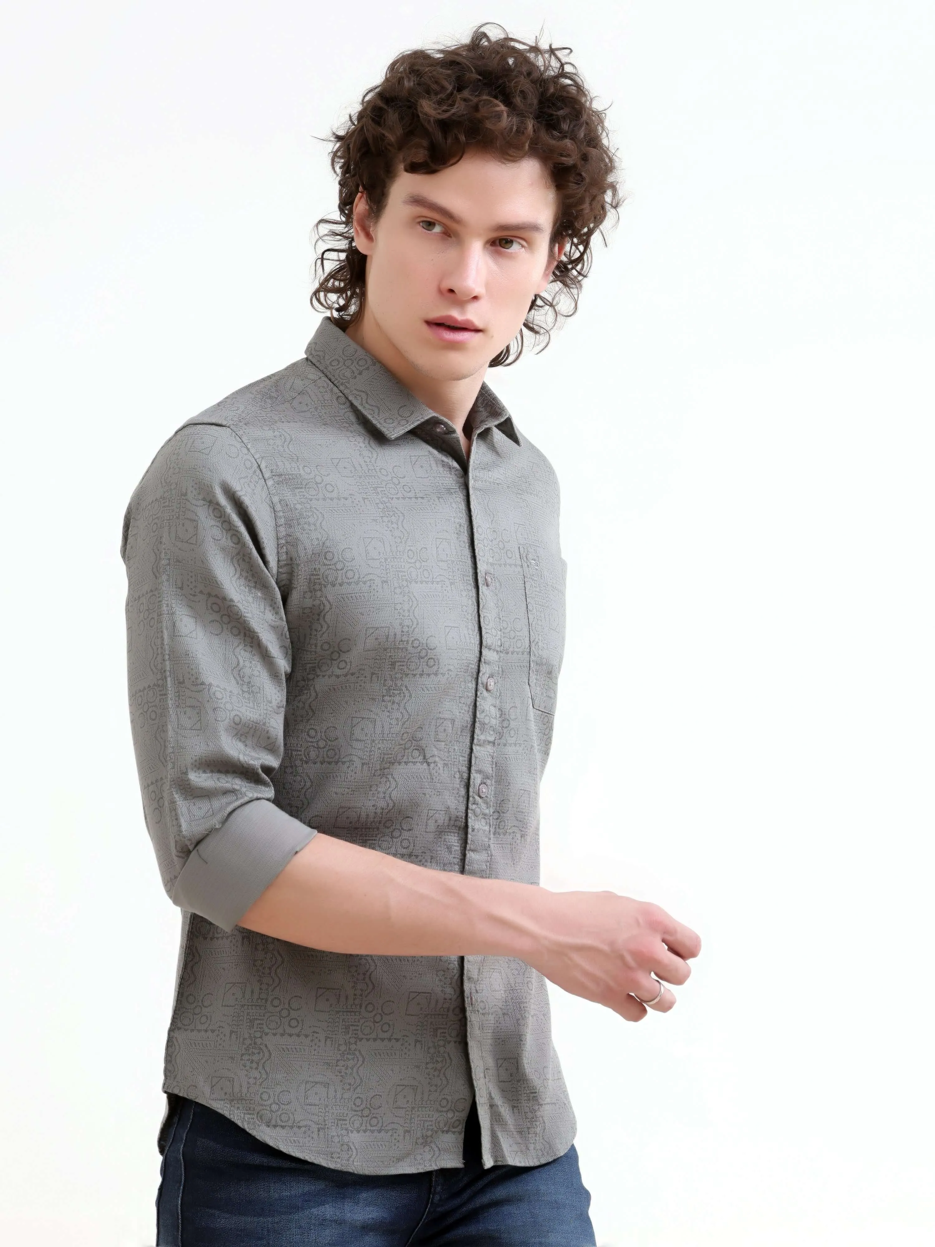 Misa trib floral printed dark gray shirt
