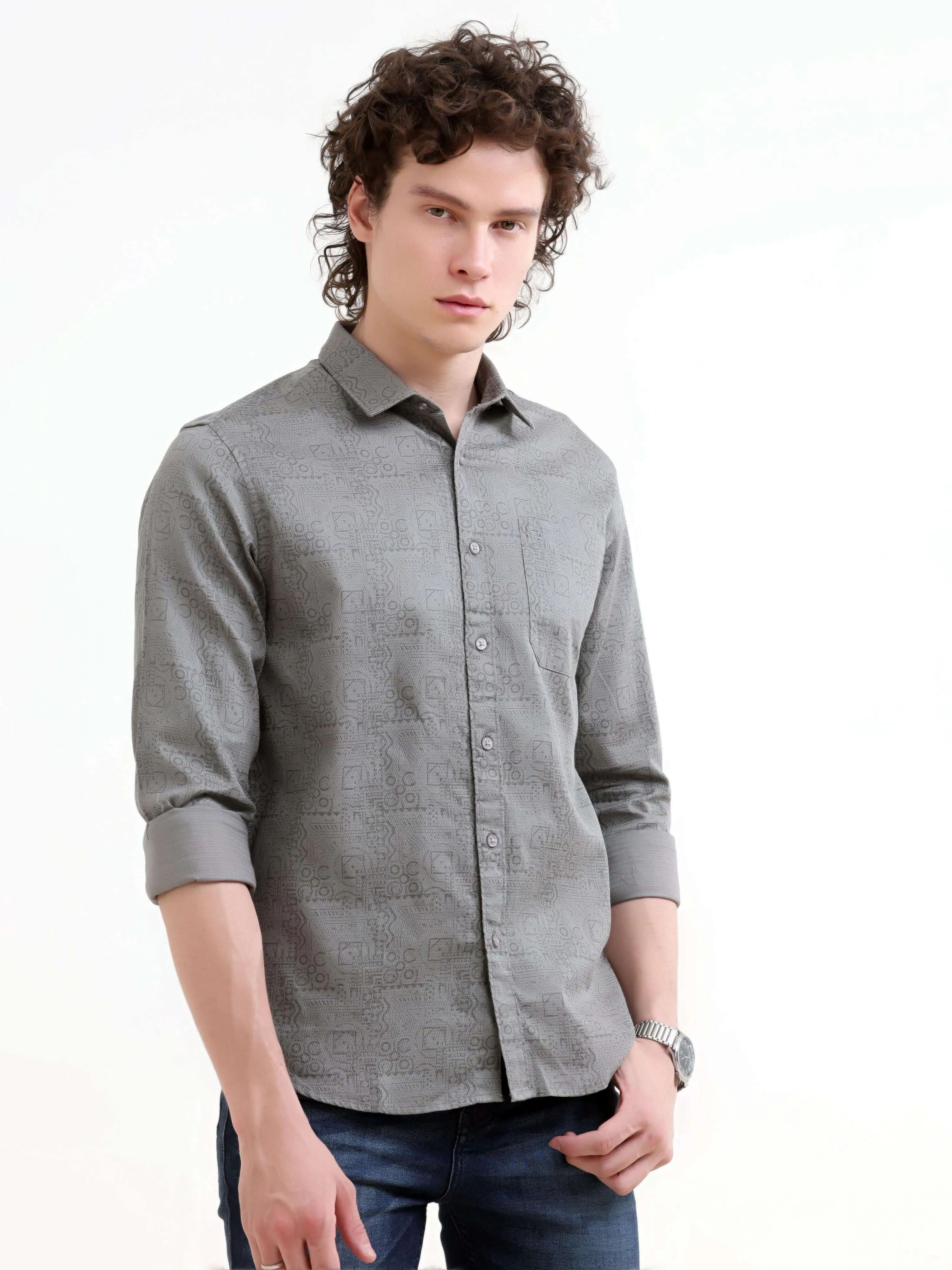 Misa trib floral printed dark gray shirt
