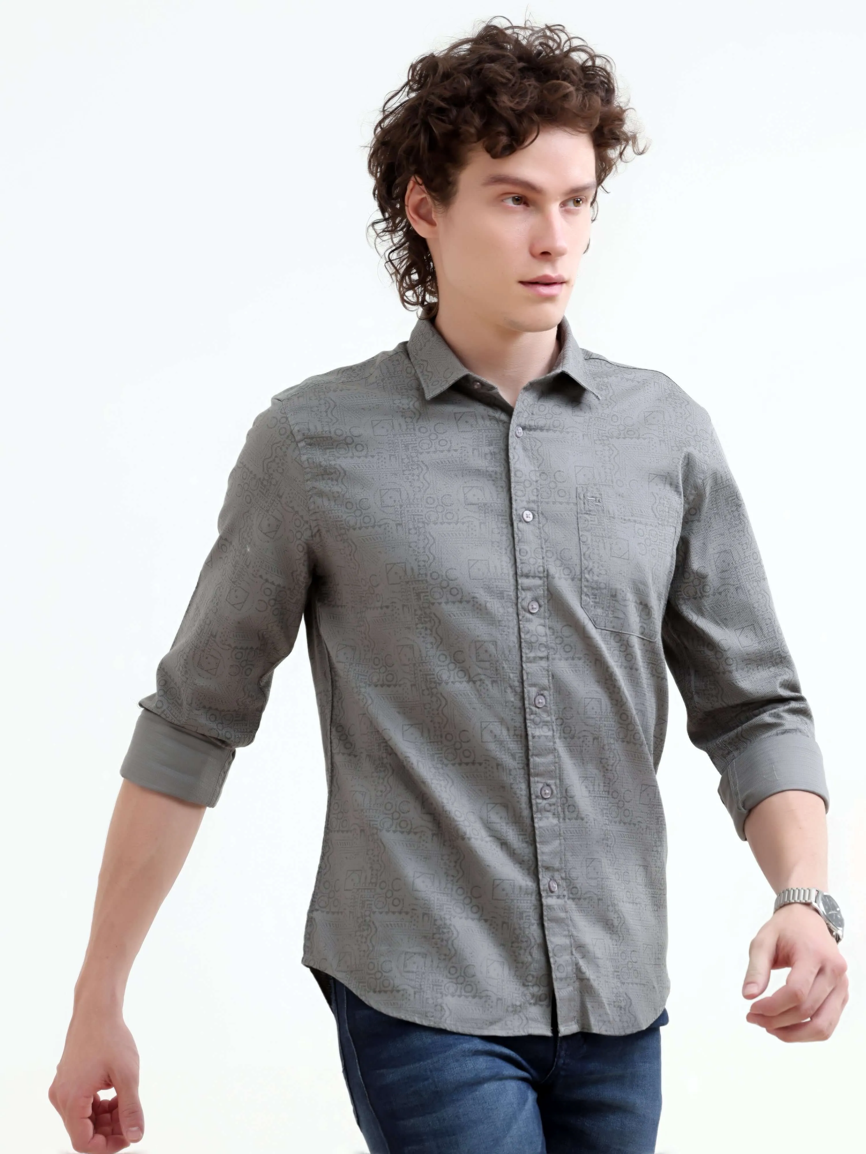 Misa trib floral printed dark gray shirt