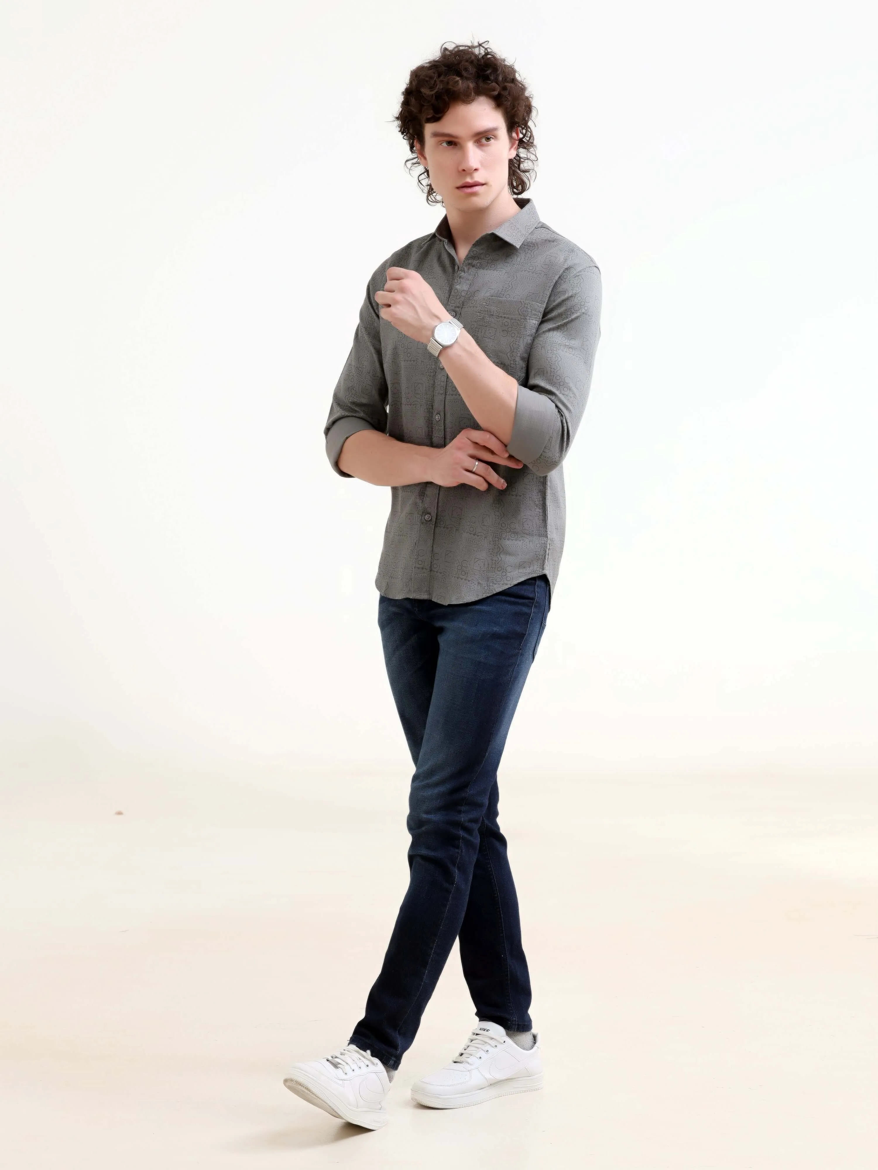 Misa trib floral printed dark gray shirt