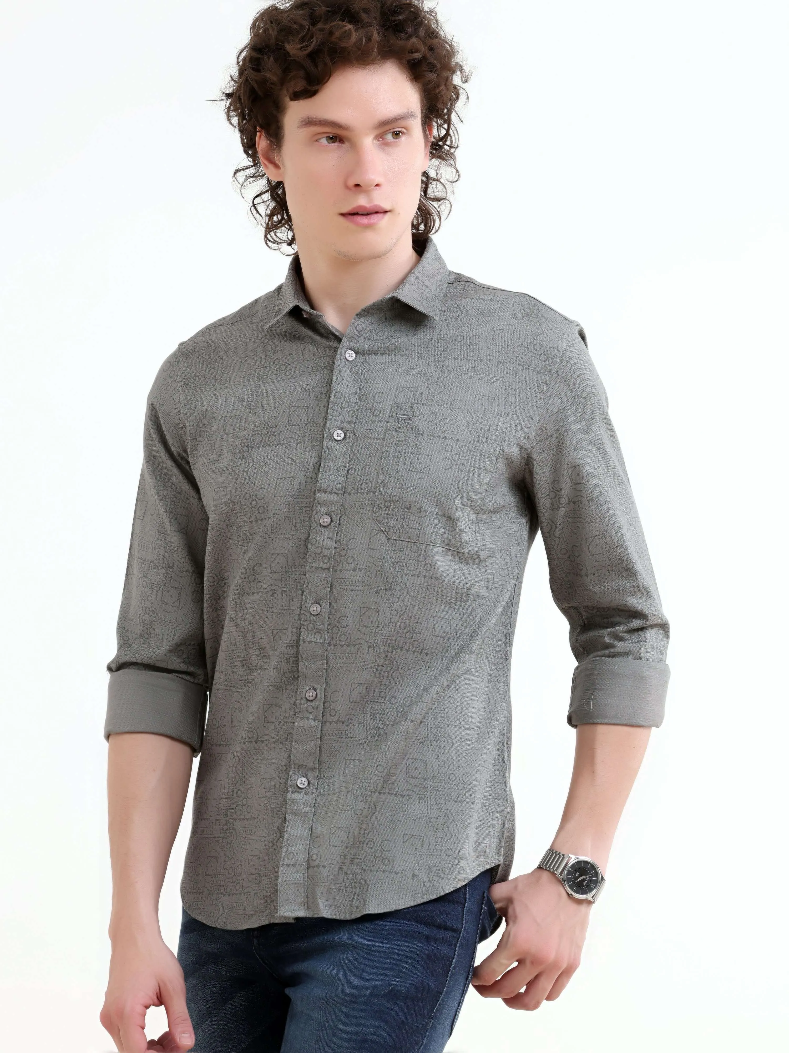 Misa trib floral printed dark gray shirt