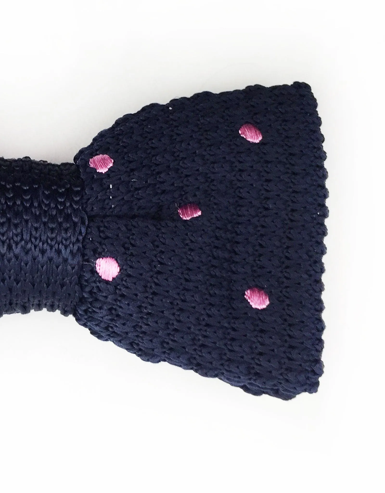 Navy Blue & Pink Polka Dot Knitted Bow Tie