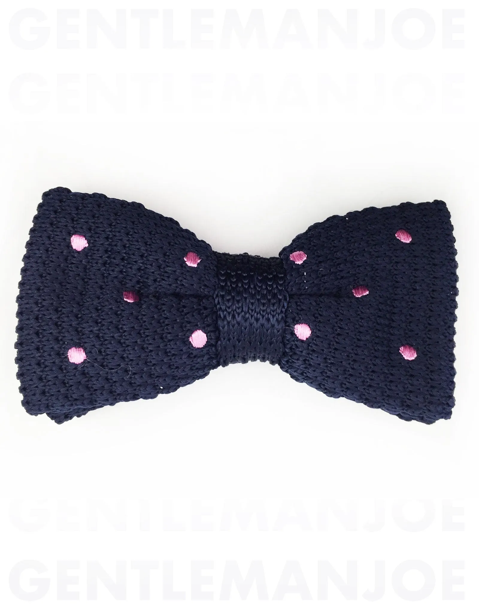 Navy Blue & Pink Polka Dot Knitted Bow Tie