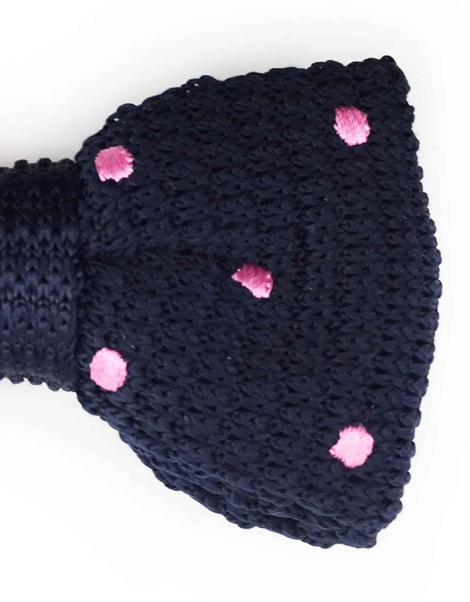 Navy Blue & Pink Polka Dot Knitted Bow Tie