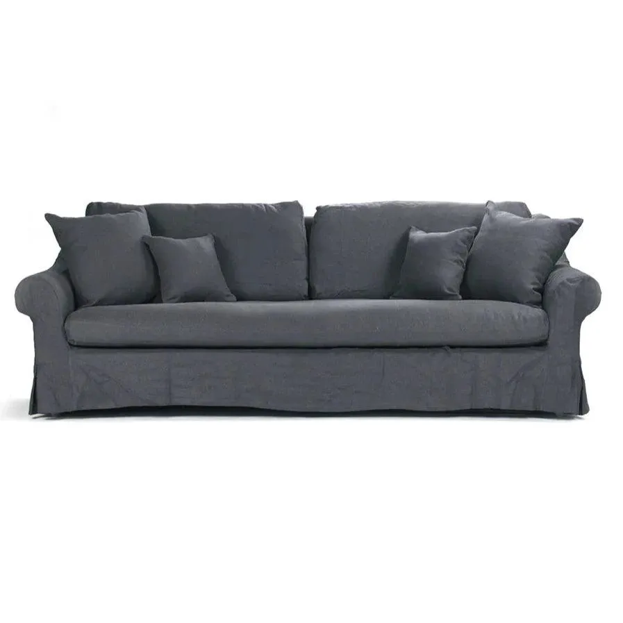 Navy Blue Linen Cabriole Arm Sofa