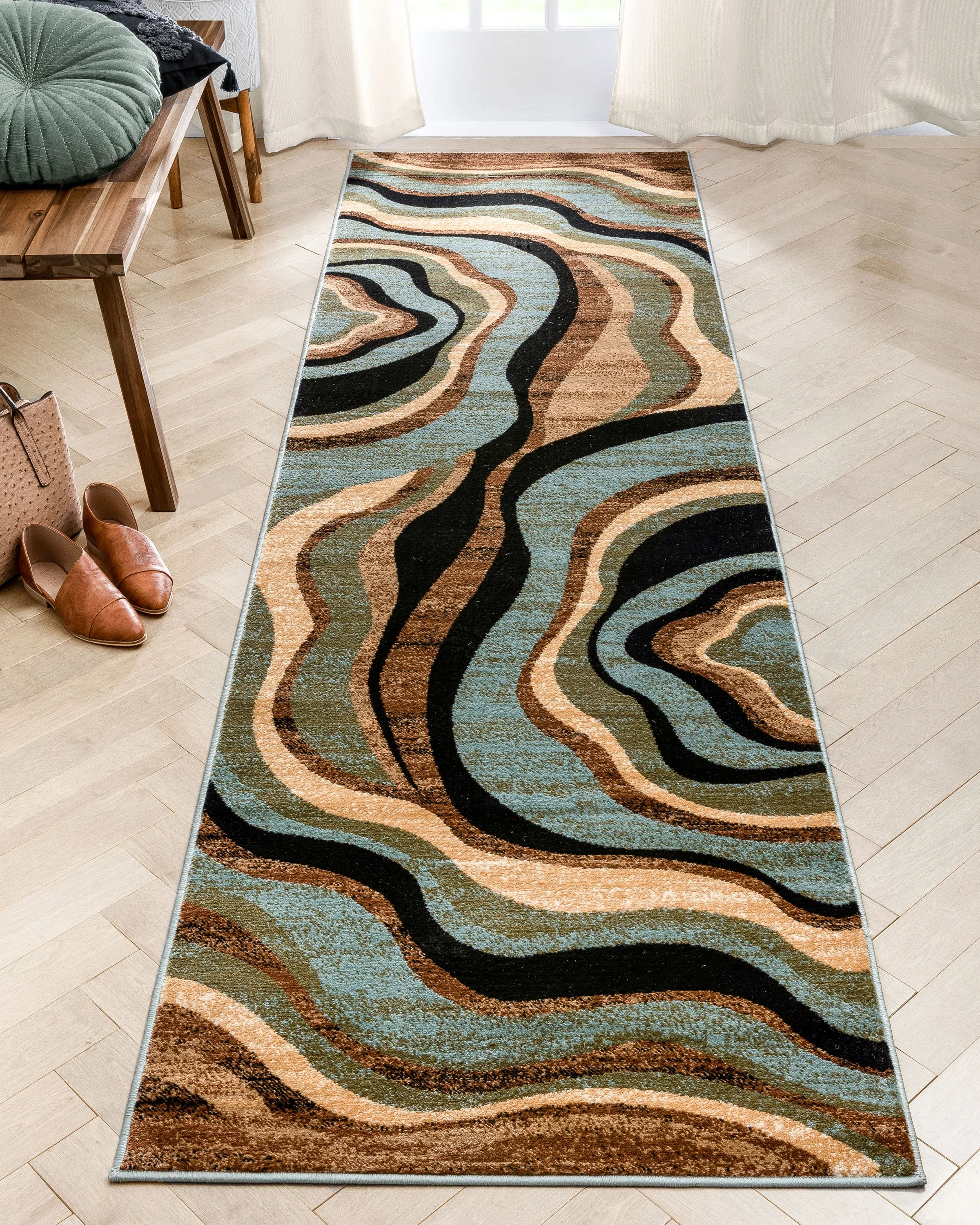 Nirvana Waves Multi Blue Modern Rug
