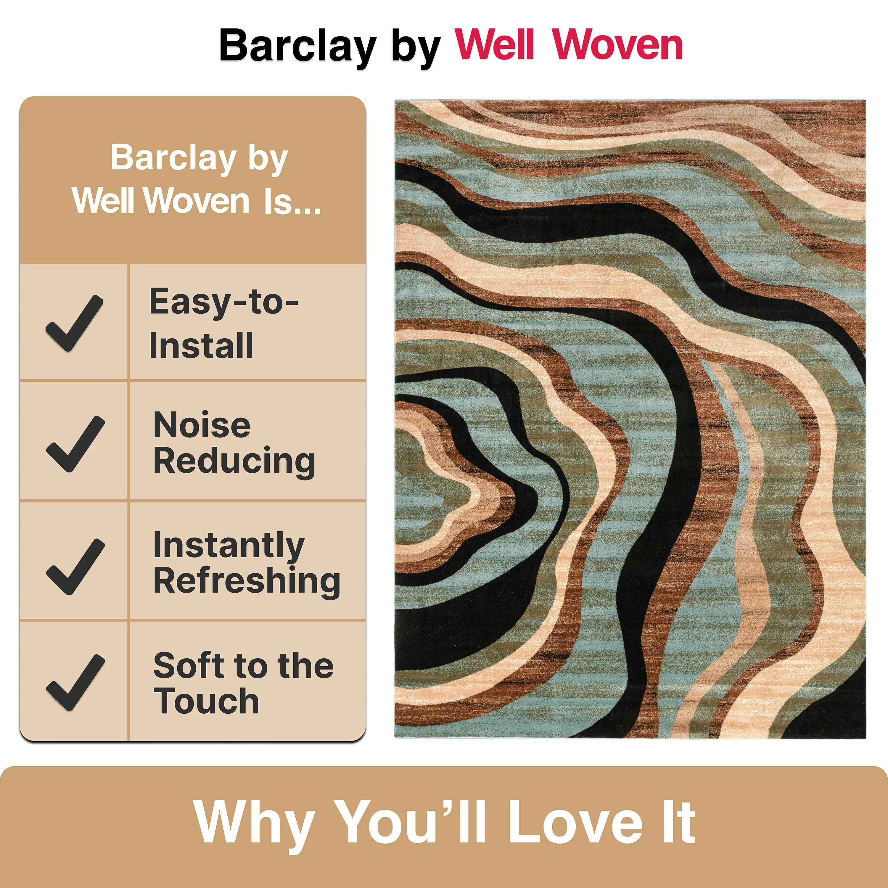 Nirvana Waves Multi Blue Modern Rug