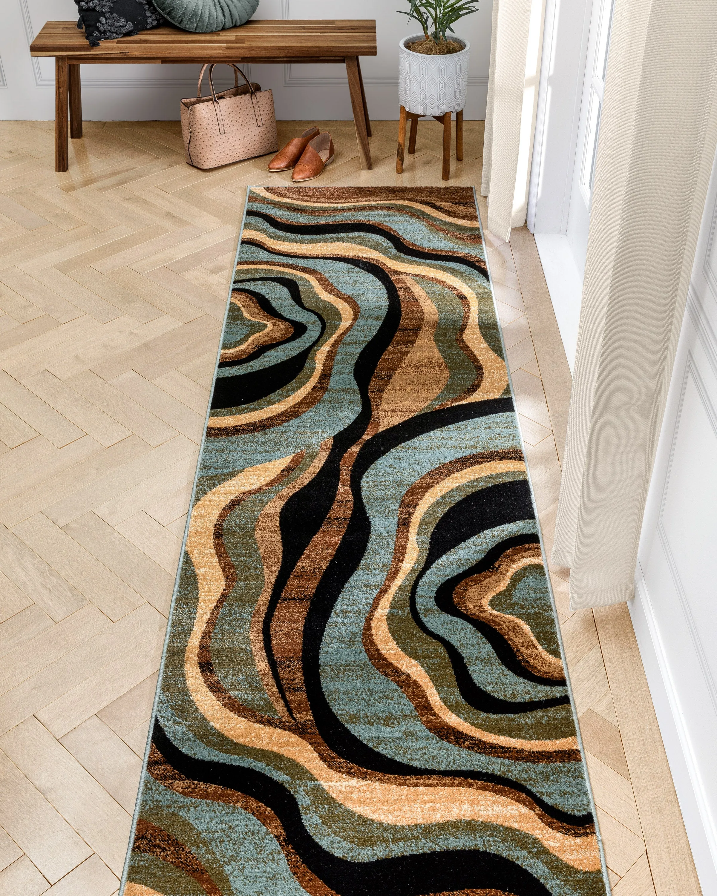 Nirvana Waves Multi Blue Modern Rug