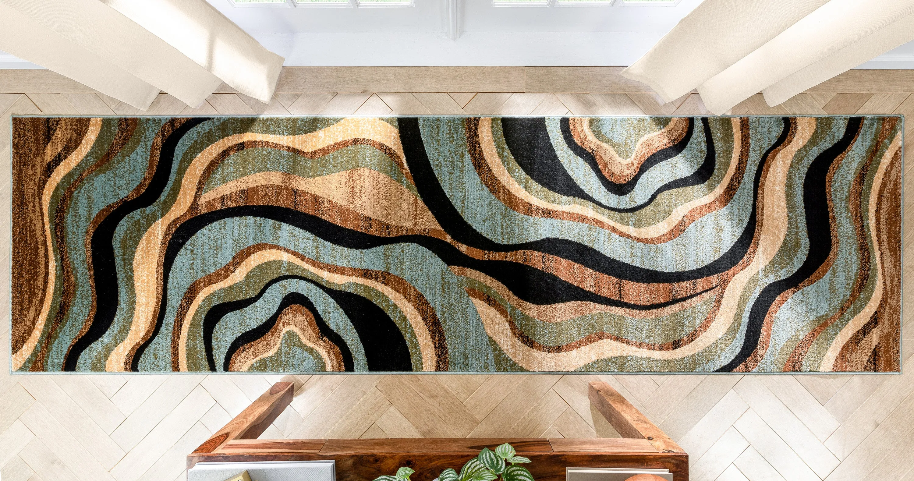 Nirvana Waves Multi Blue Modern Rug