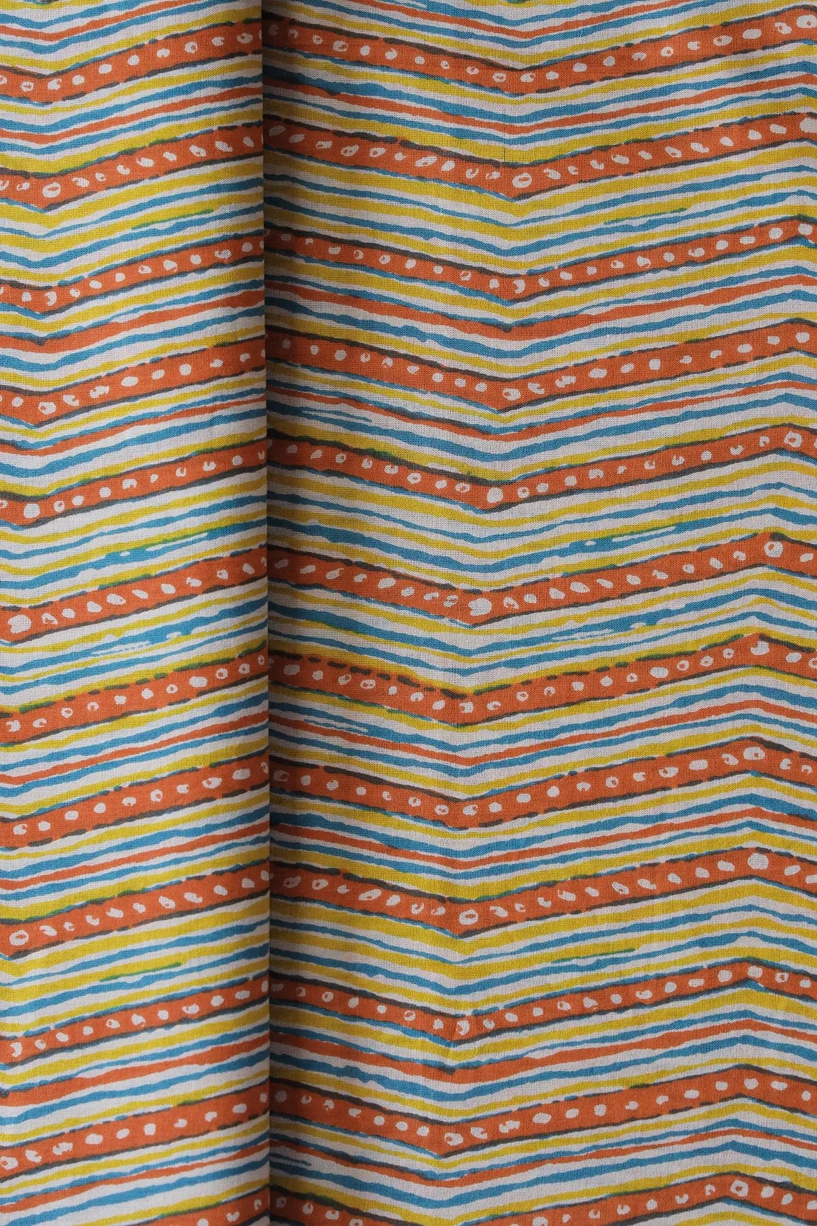 Orange And Blue Chevron Print On Pure Cotton Fabric
