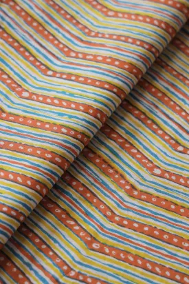 Orange And Blue Chevron Print On Pure Cotton Fabric
