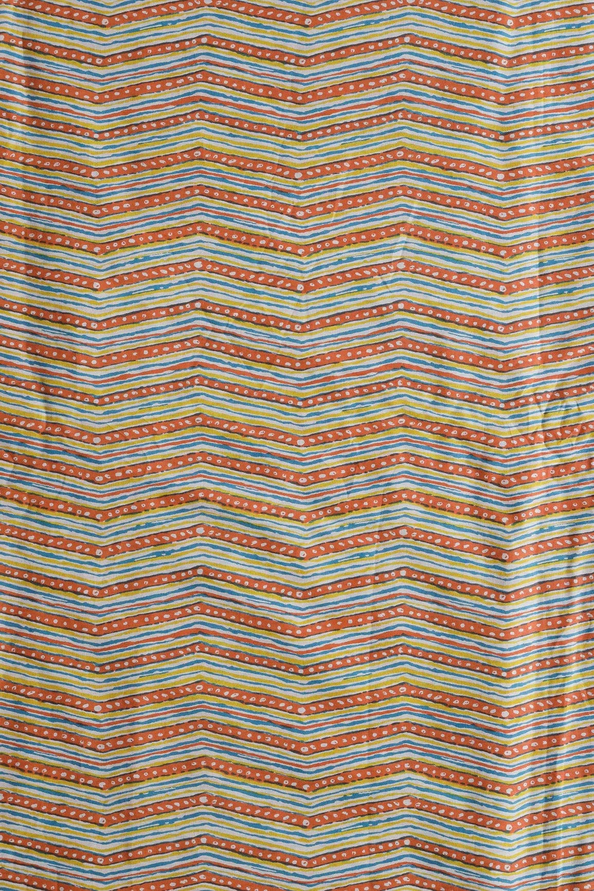 Orange And Blue Chevron Print On Pure Cotton Fabric