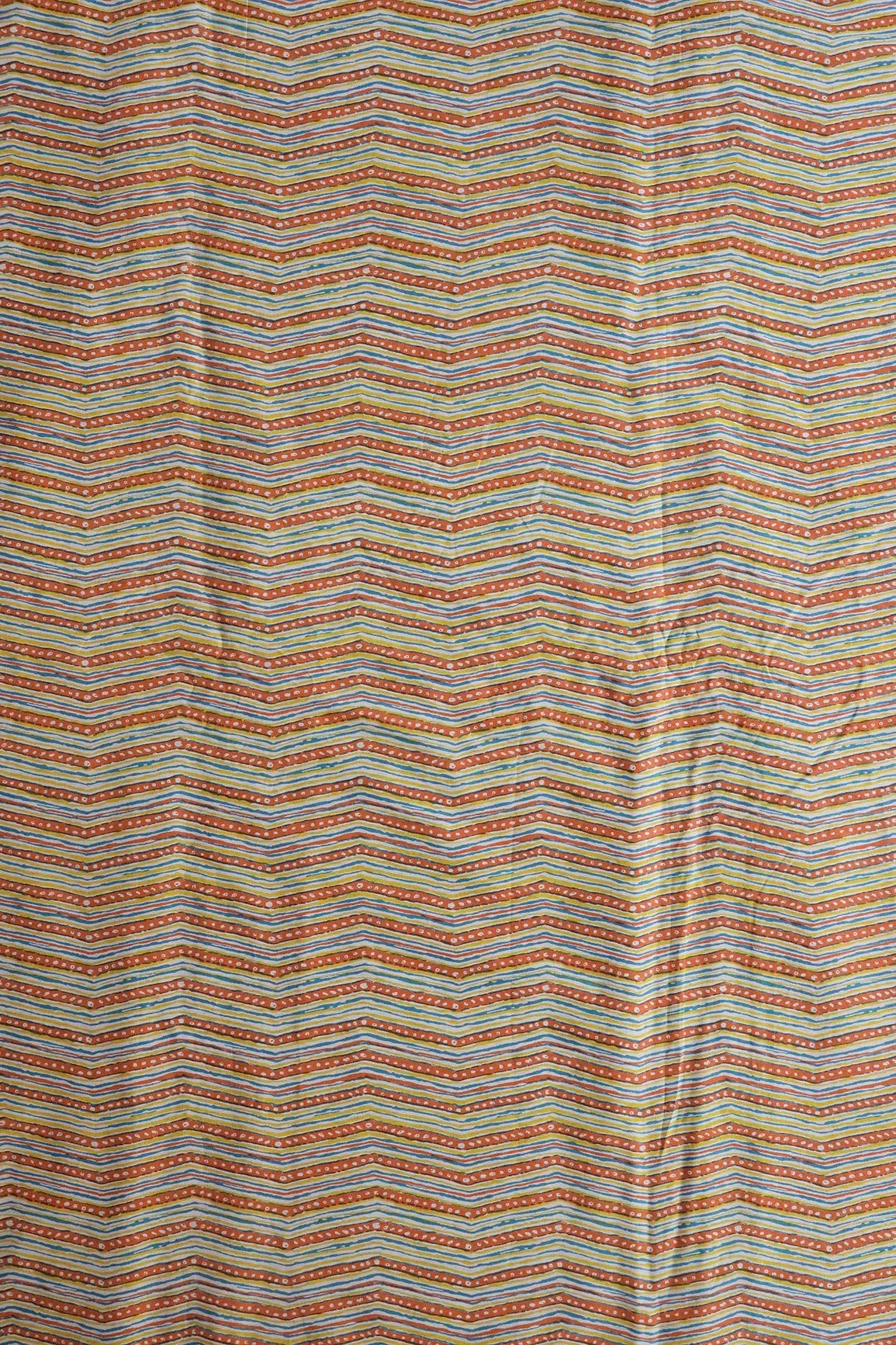 Orange And Blue Chevron Print On Pure Cotton Fabric
