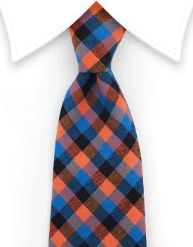 Orange, Blue & Black Plaid Cotton Necktie