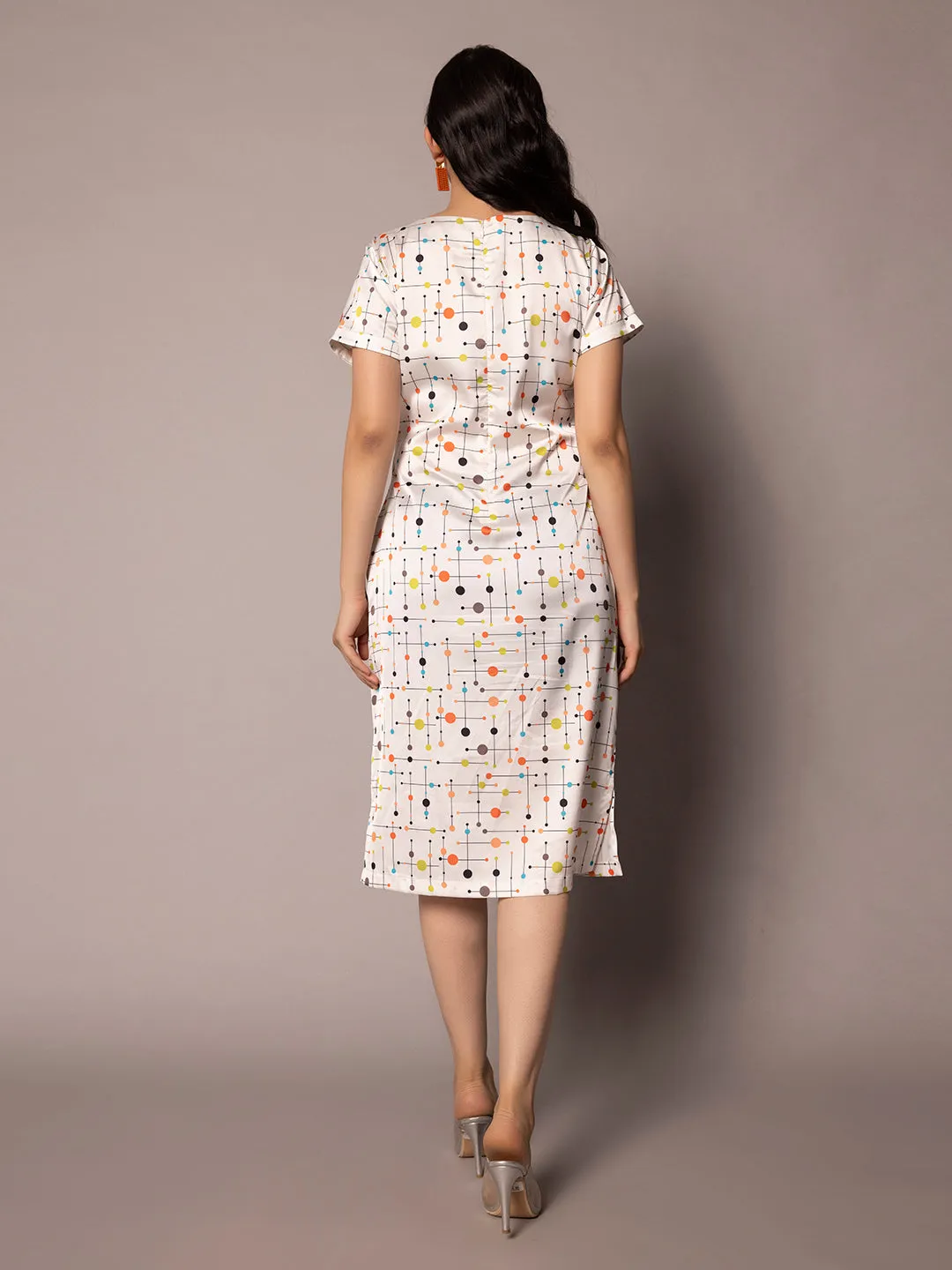 Printed Sheath Dress- White