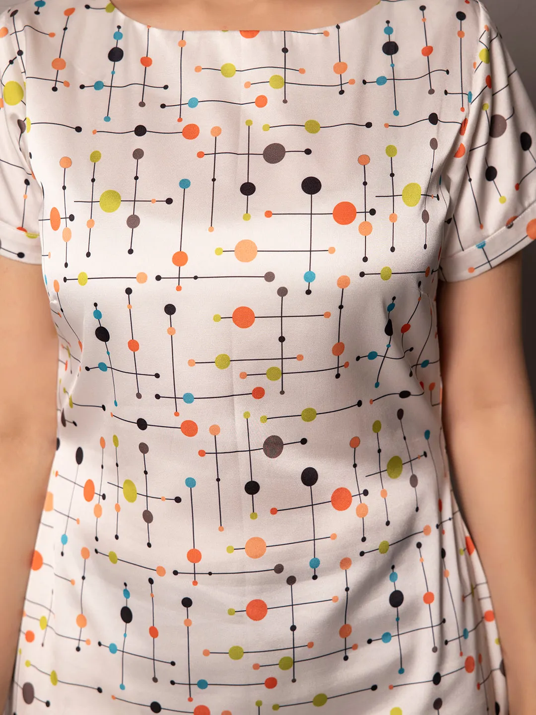 Printed Sheath Dress- White