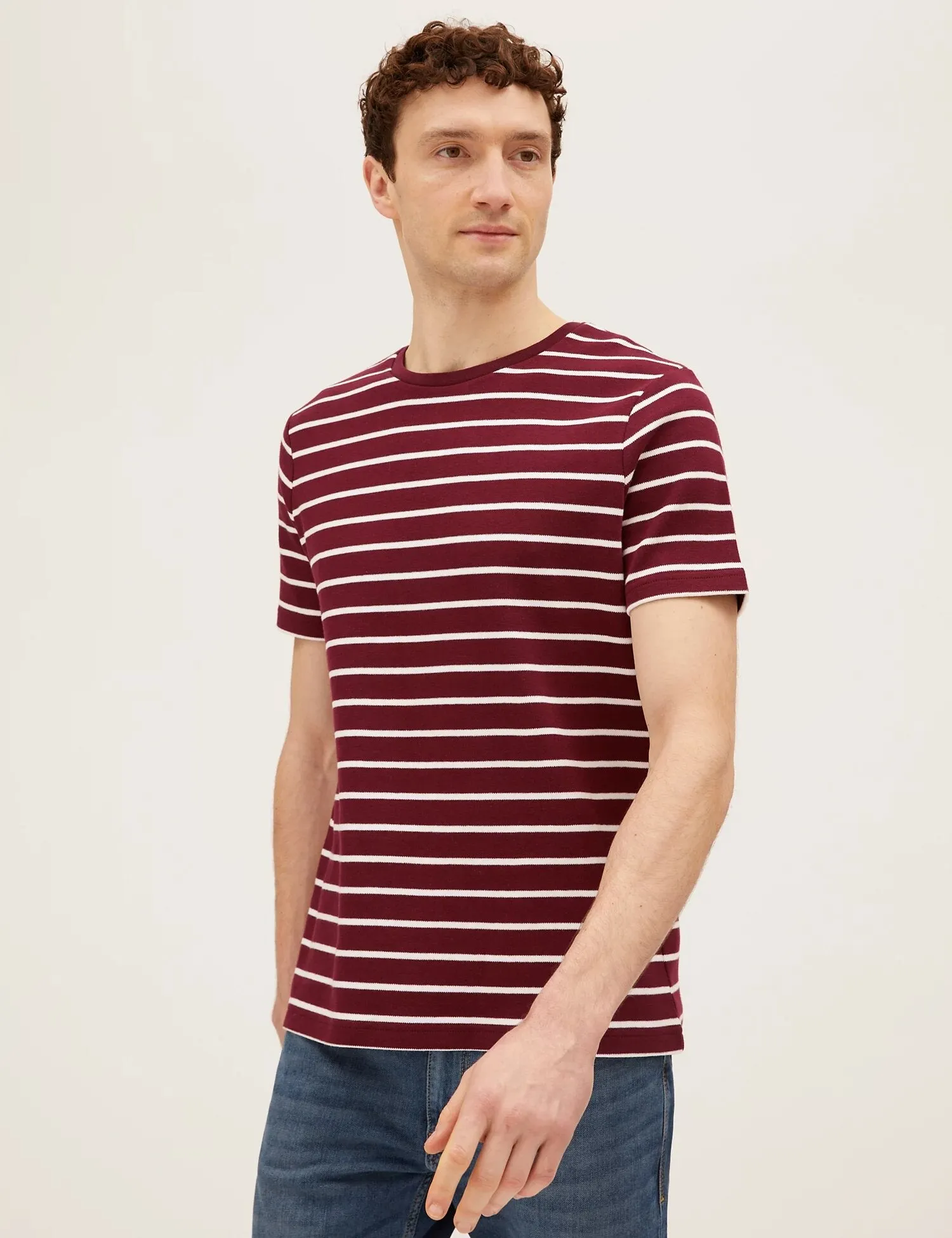 Pure Cotton Double Knit Striped T-Shirt