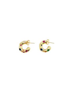 Rainbow Dotted Gold Hoop