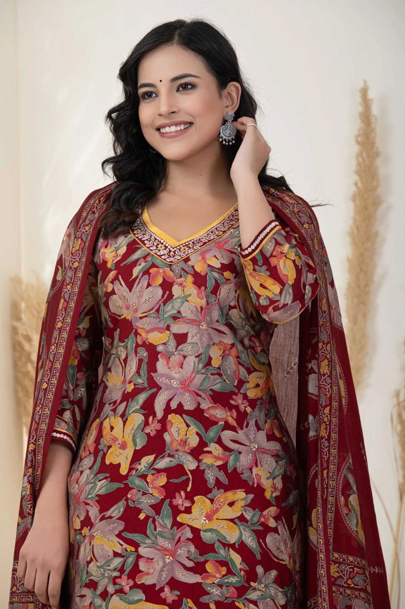 Red Printed Dupatta Set