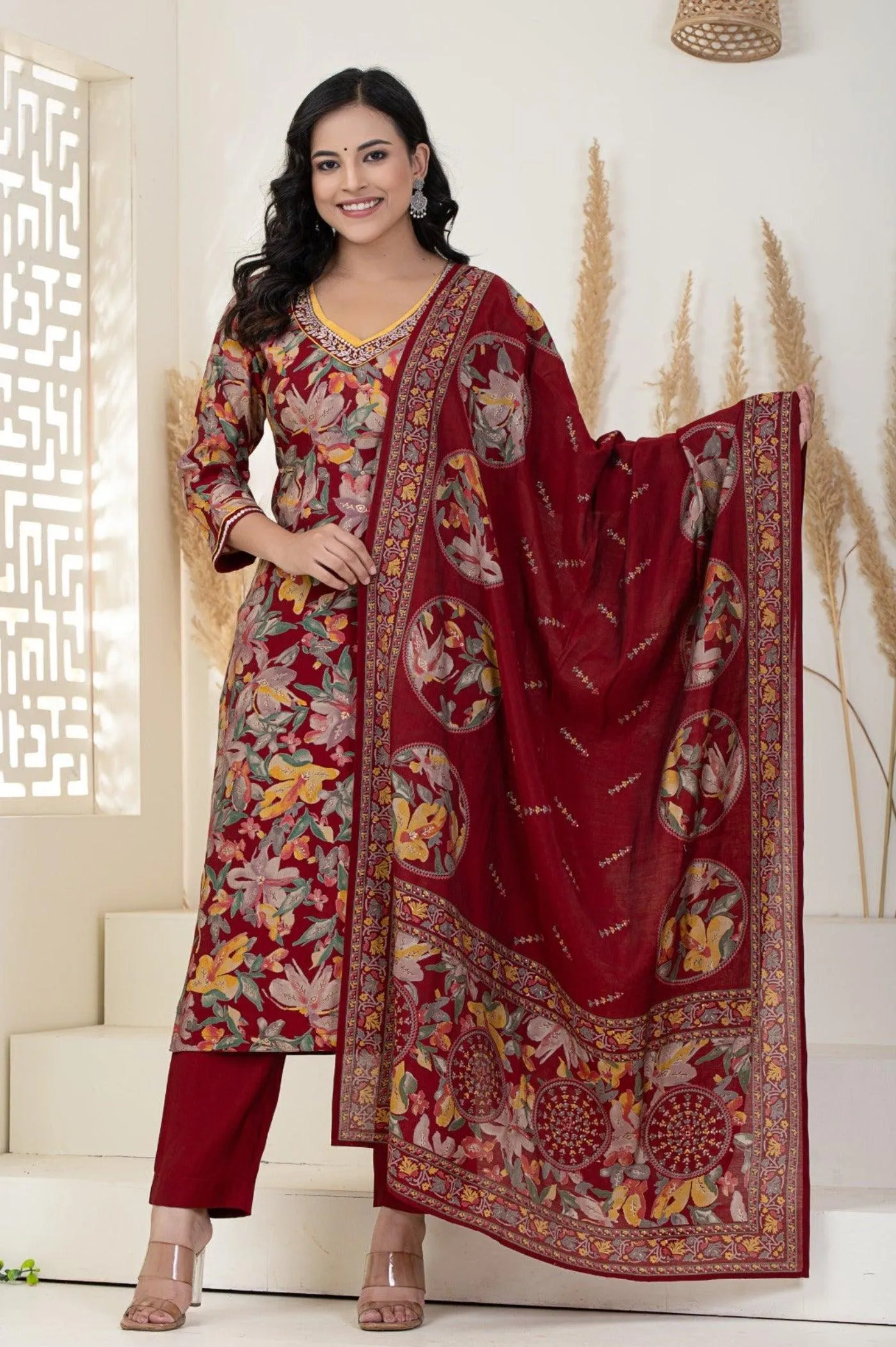 Red Printed Dupatta Set