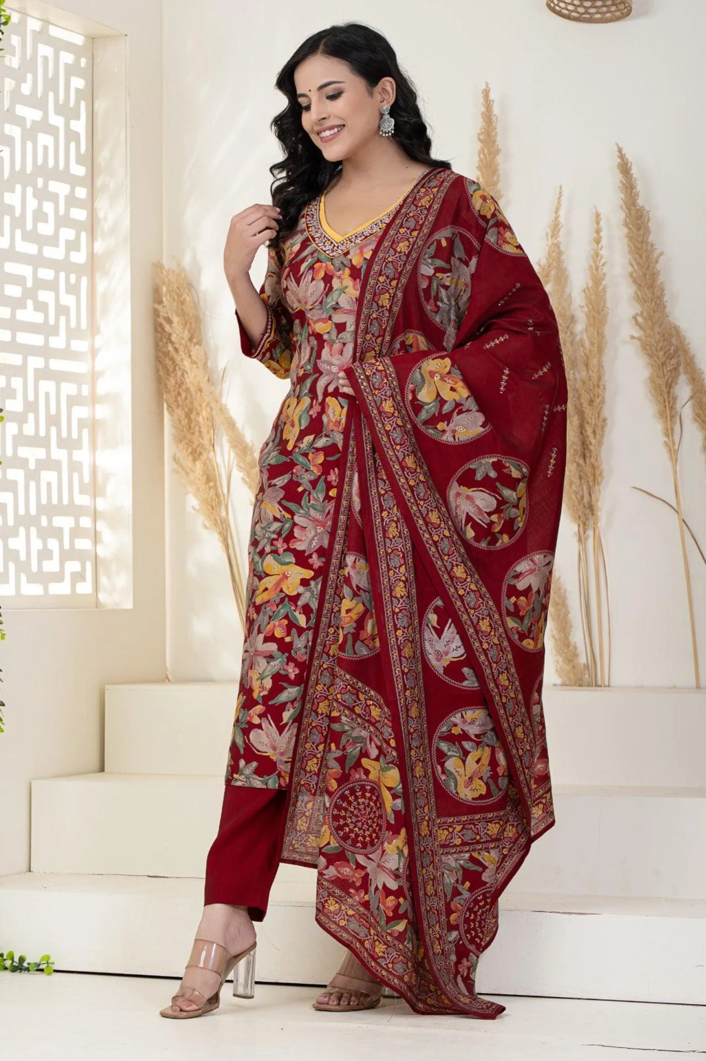 Red Printed Dupatta Set