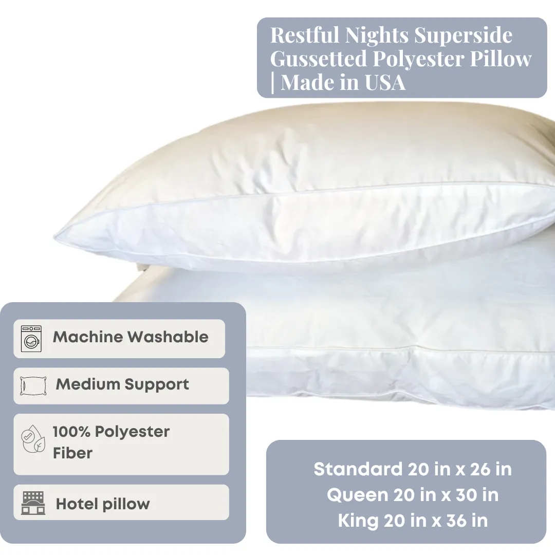 Restful Nights Superside Gussetted Polyester Pillow | Made in USA