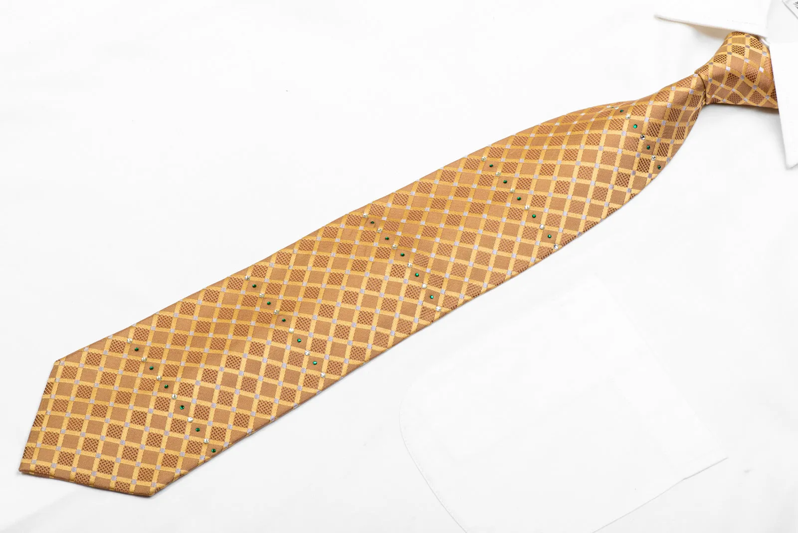 Rhinestone Silk Tie Checked On Gold