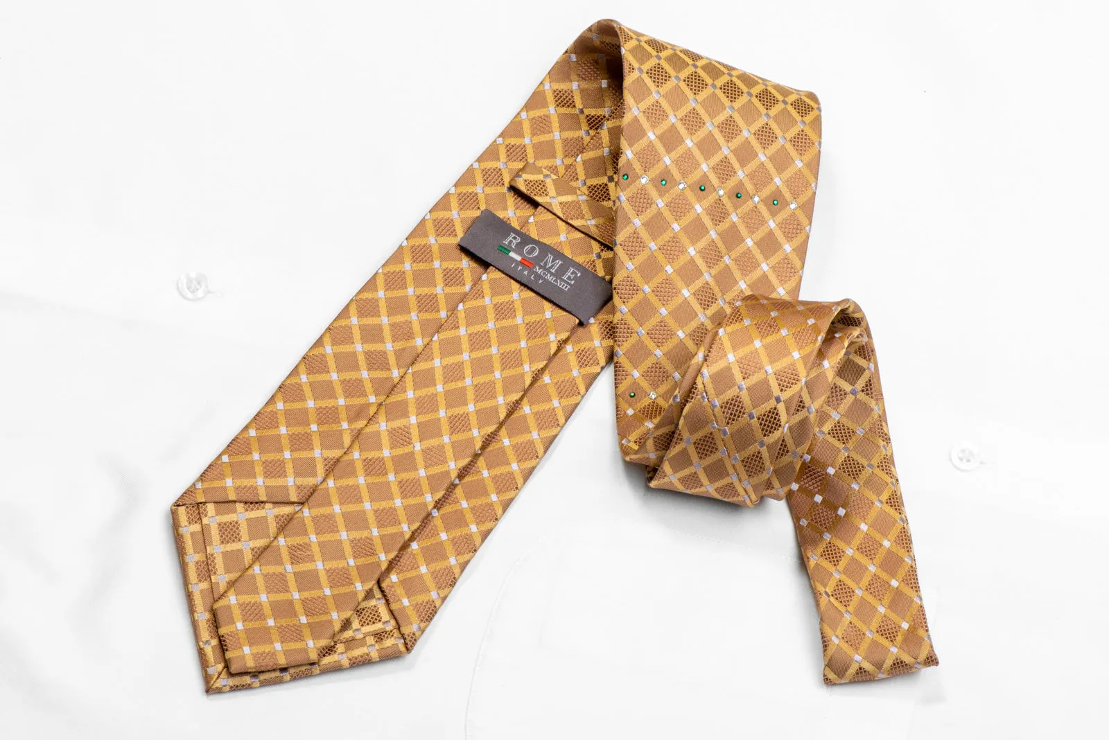 Rhinestone Silk Tie Checked On Gold