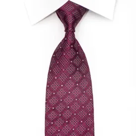 Rogatis Men's Silk Necktie Checked Design On Burgundy With Crystal Rhinestones
