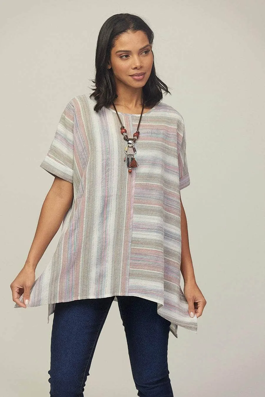 Saloos Panelled Stripy Top with Necklace