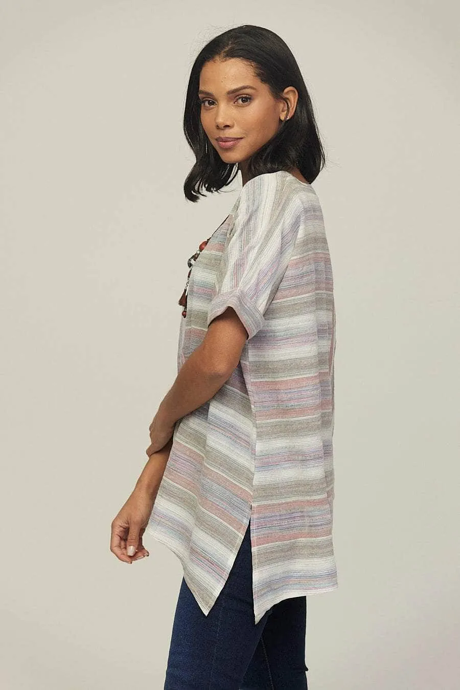 Saloos Panelled Stripy Top with Necklace