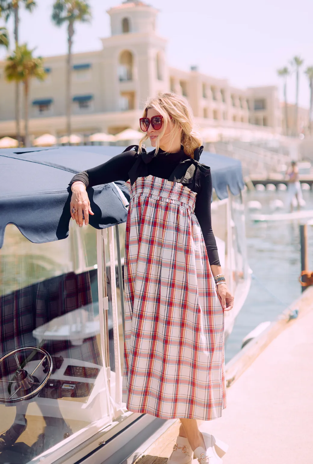 SAMPLE - BURU x Sabrina Tie Top MIDI Dress - Primary Plaid